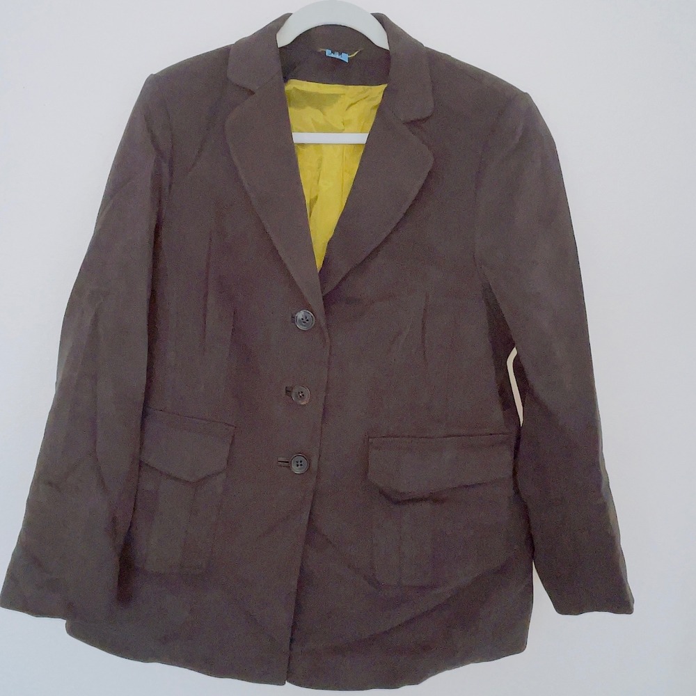 Algo of Switzerland Women Blazer 44 Brown Cotton Stretch Utility Pocket Jacket